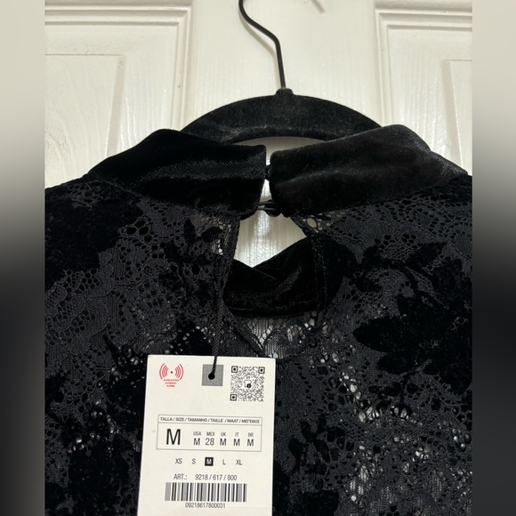 Zara Black Velvet Mini Dress with Lace Accent - Picture 8 of 9